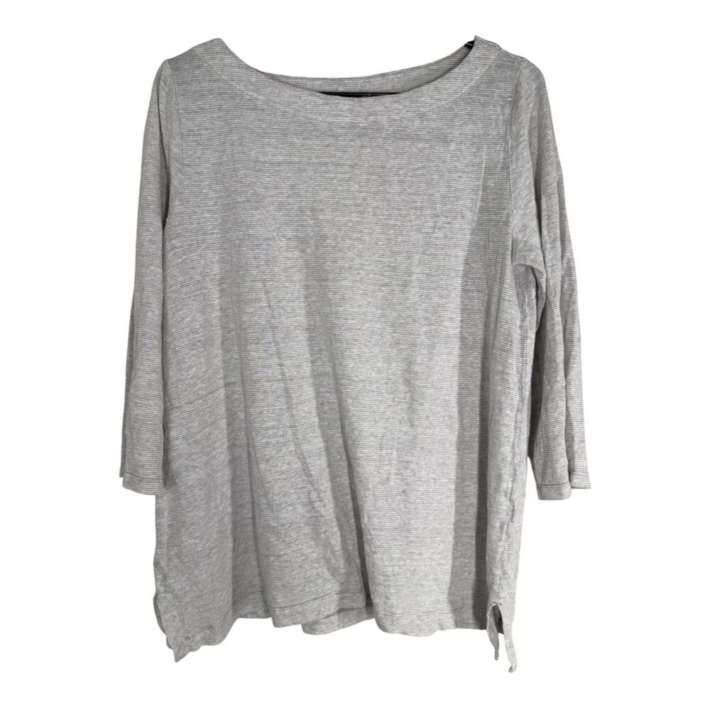 Eileen Fisher Organic Linen Tunic Top Sz M Striped Basic Natural Breathable